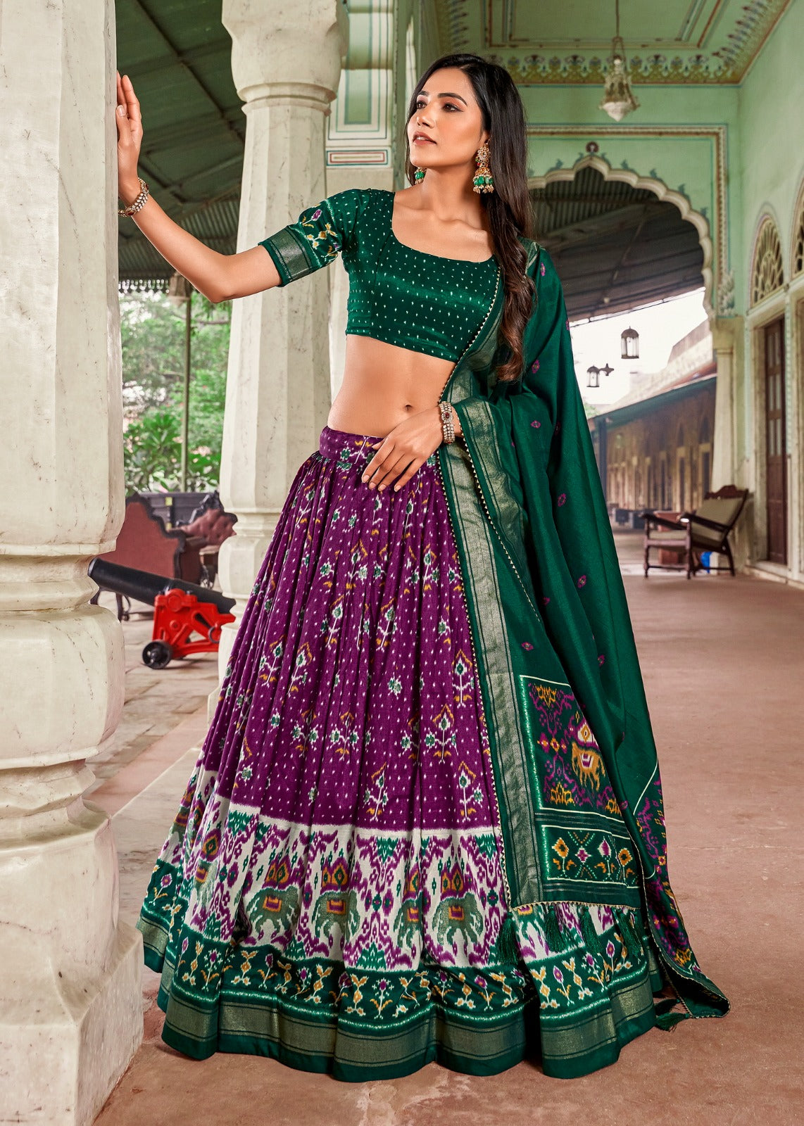 Exquisite Floral Fantasy: TusserSilk Lehenga Choli with Intricate Print and Dupatta π©·π